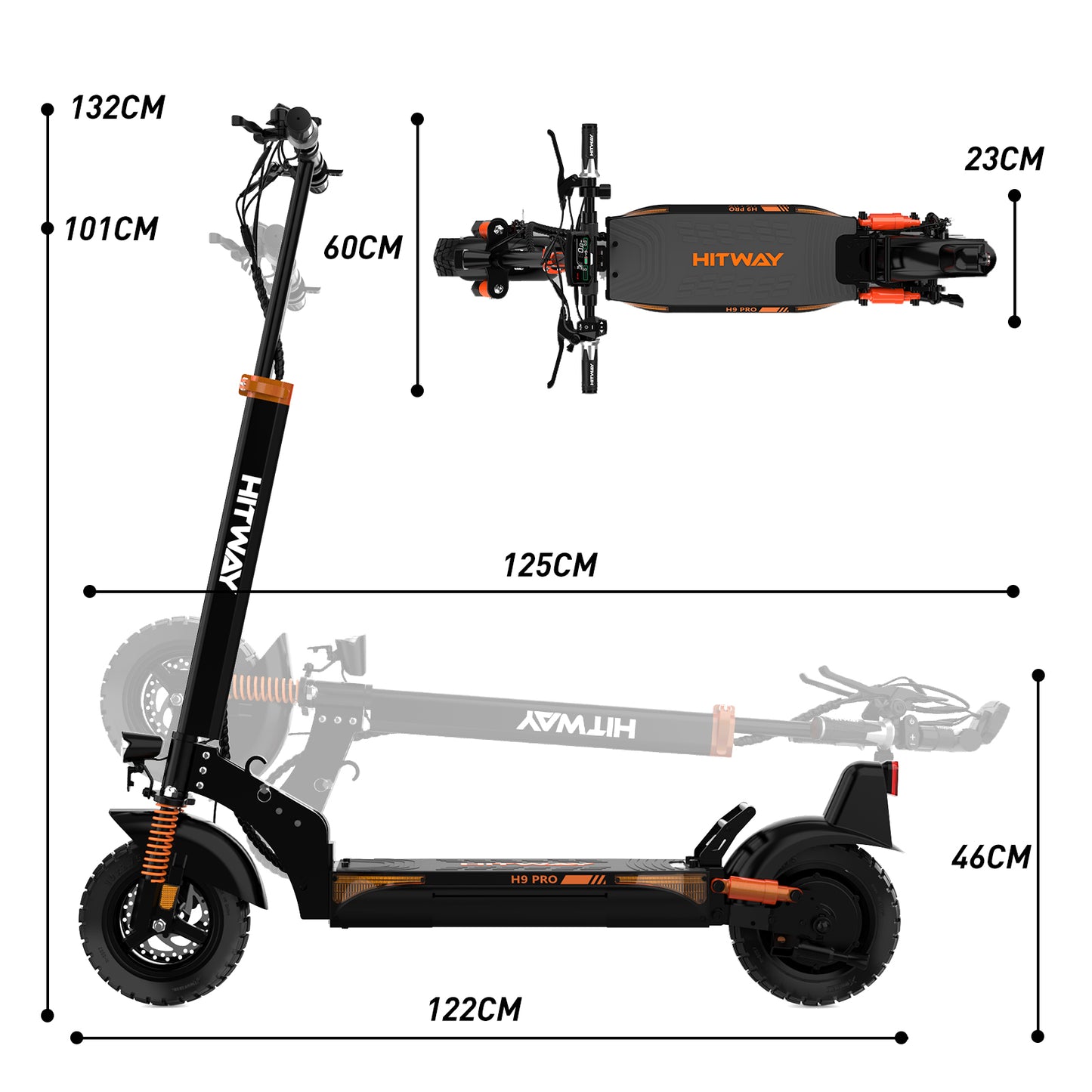 HITWAY electric scooter product size: 122*60*132CM, folding size: 125*23*46CM