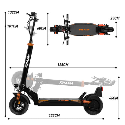 HITWAY electric scooter product size: 122*60*132CM, folding size: 125*23*46CM